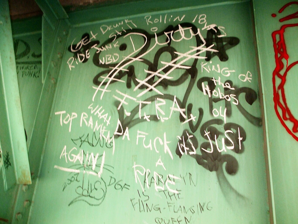 Dirty Mike's tag inside a train car